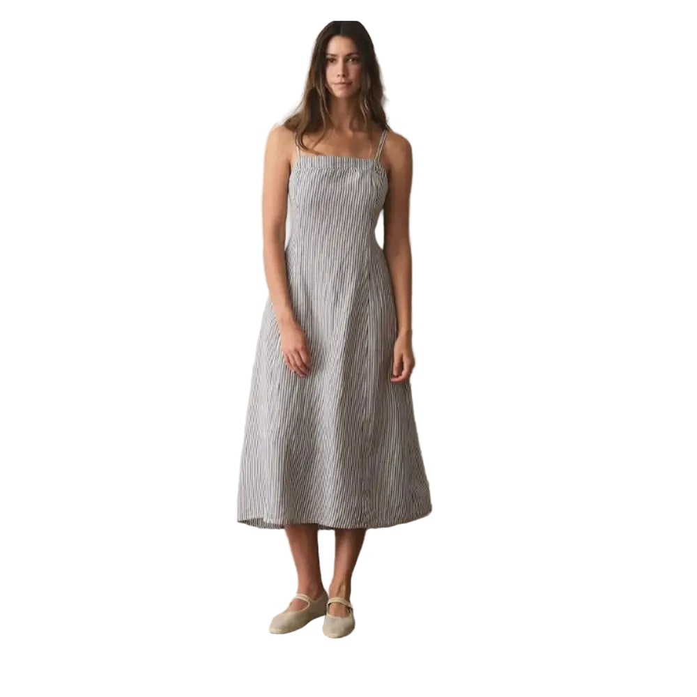 marine layer linen dress Marine Layer Lucia Linen Dress Sand Stripe / S