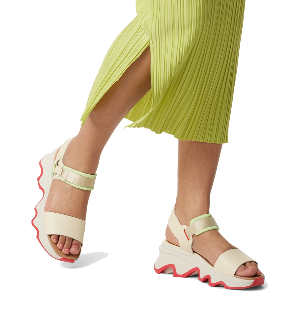 Sorel Women s Kinetic Impact Y Strap High Wedge Sandal Honey White Luminous Lime 10