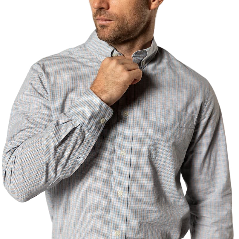 Duck Head Men's Long Sleeve Cotton Cashmere Poplin Sport Shirt - Rollins Plaid