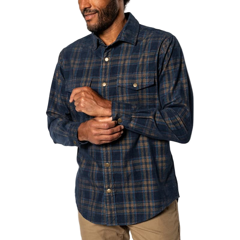 Duck Head Men's Long Sleeve Corduroy Plaid Snap Shirt - Cavern