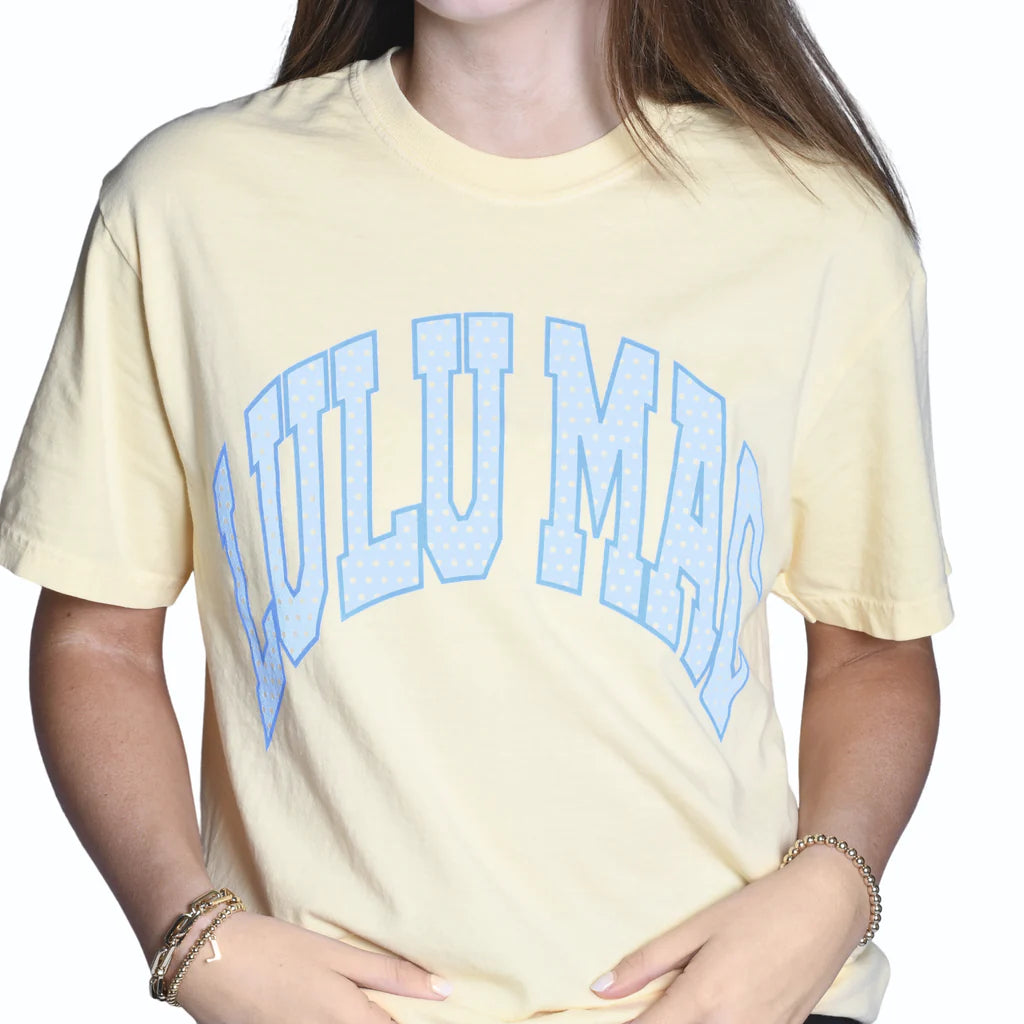 Women's Short Sleeve T-shirt with Polka Dot Lulu Mac Lettering