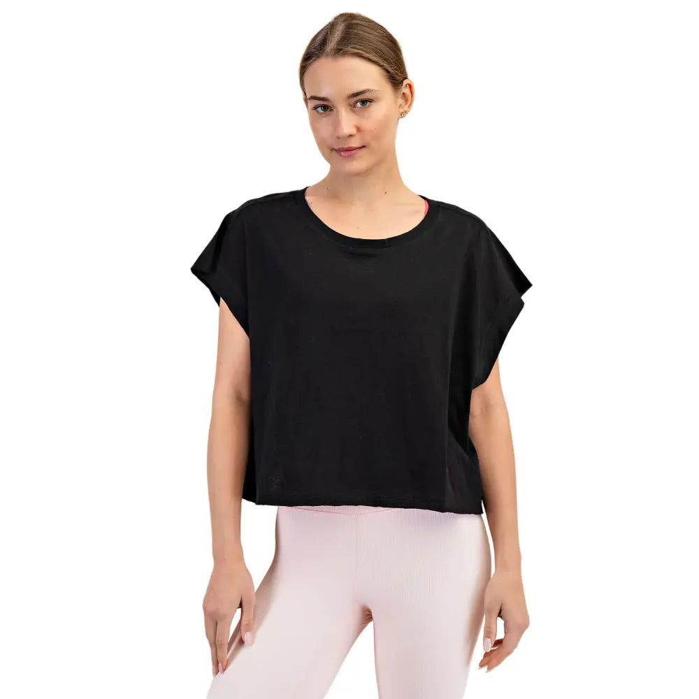 Rae Mode Cotton Slub Open Back Short Sleeve Top