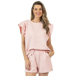 KatyDid Women's Ruffle Sleeve Jacquard Short