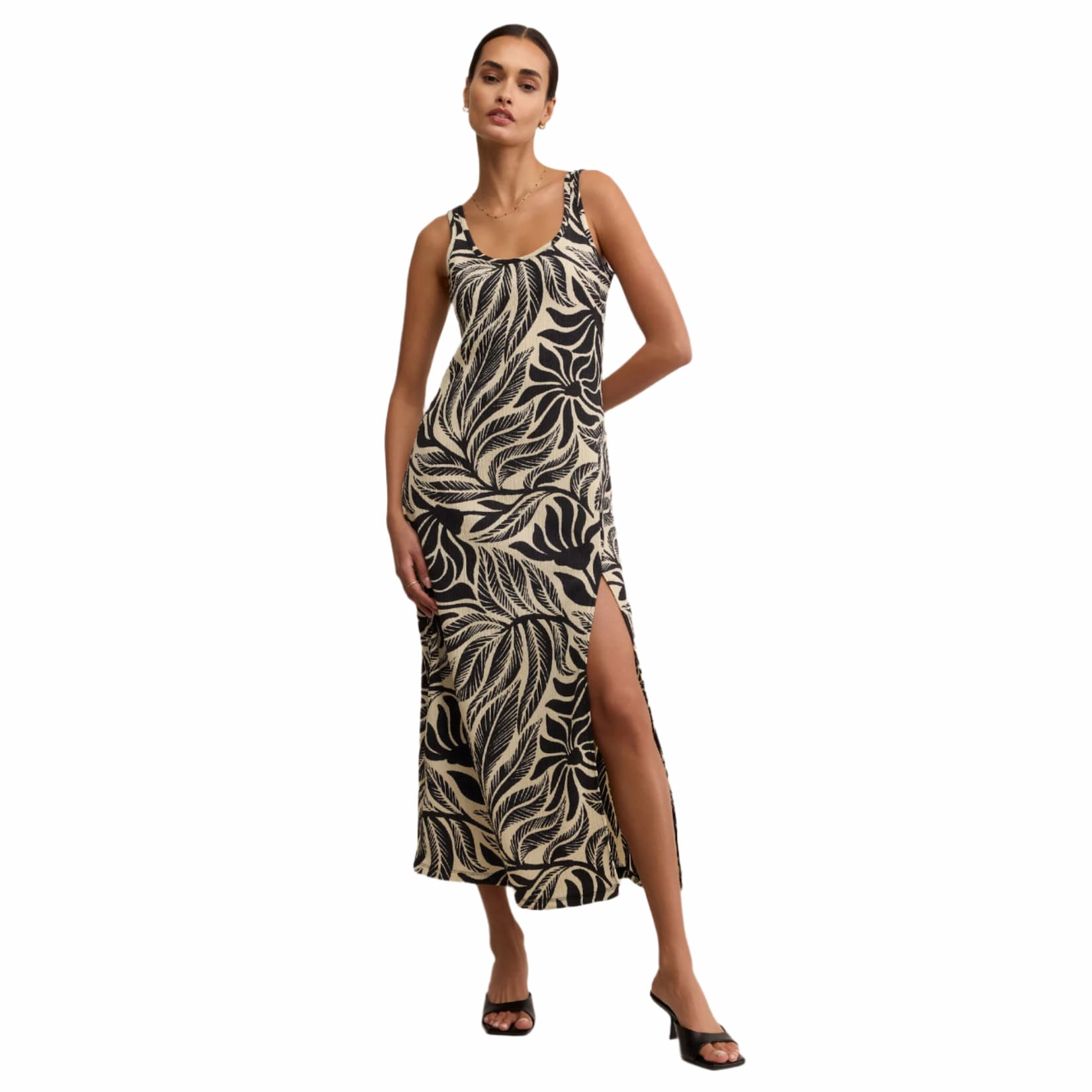 Z Supply Women's Polanco Isla Leaf Midi Dress Black / XLRG Z Supply Women's Polanco Isla Leaf Midi Dress Black / XLRG