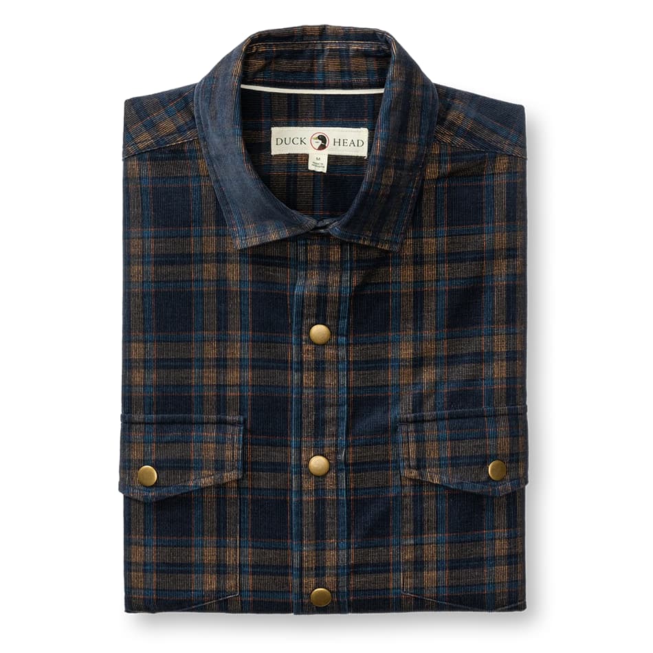 Duck Head Men's Long Sleeve Corduroy Plaid Snap Shirt - Cavern
